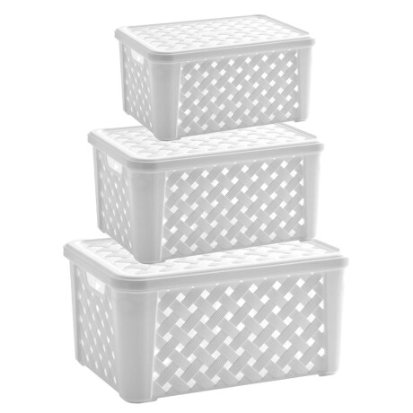 Set X3 Cajas Canastos Organizadores Rattan c/ Tapa Paramount Blanco