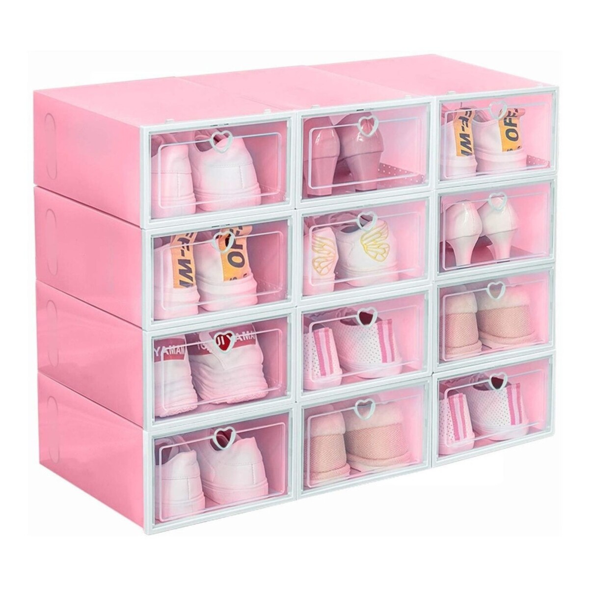 Caja Zapatos Zapatera Transparente Organizador Apilable - Color Variante Rosado 