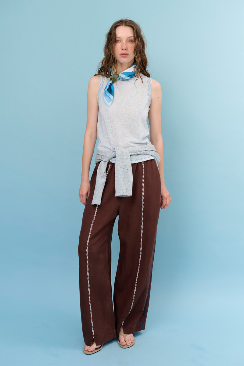 PANTALON LINO CRUZ MARRON