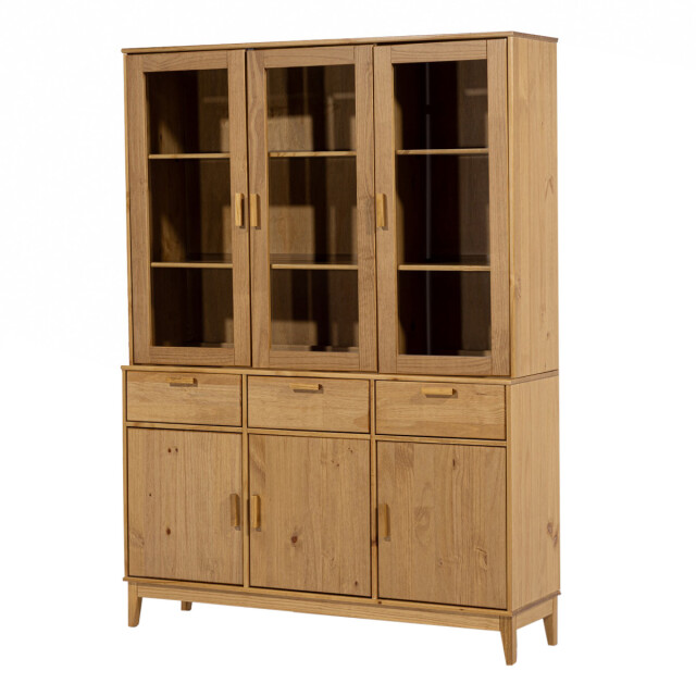 Cristalero en madera maciza / 6 puertas 3 cajones MARRON