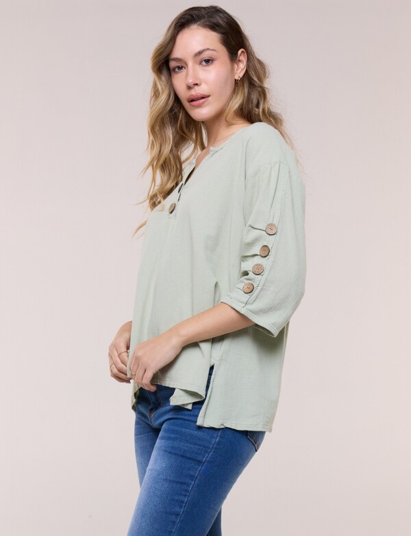 Blusa Algodon Botones VERDE CLARO