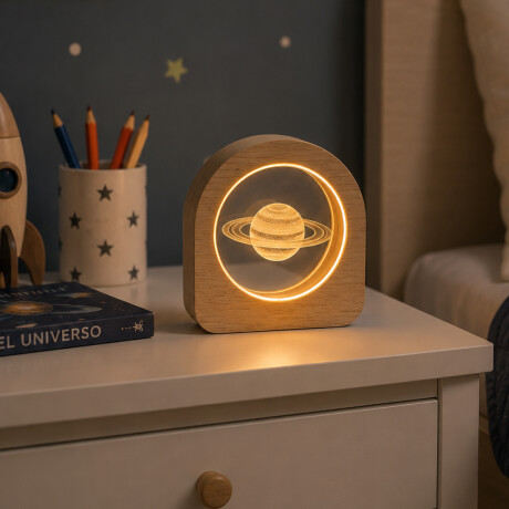 Lámpara veladora vidrio y madera 8x8cm Saturno