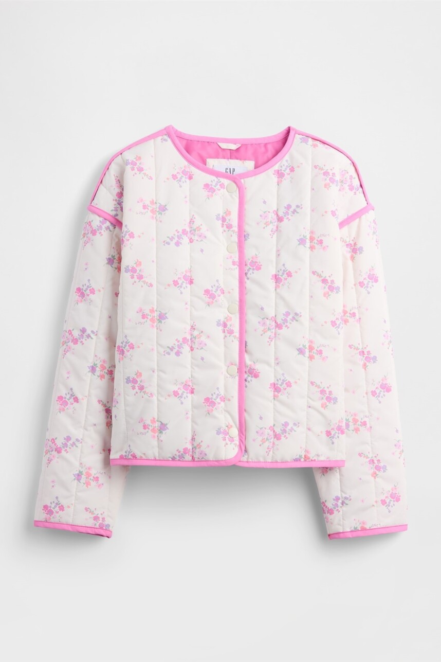 Campera Quilted Niña White Floral Print
