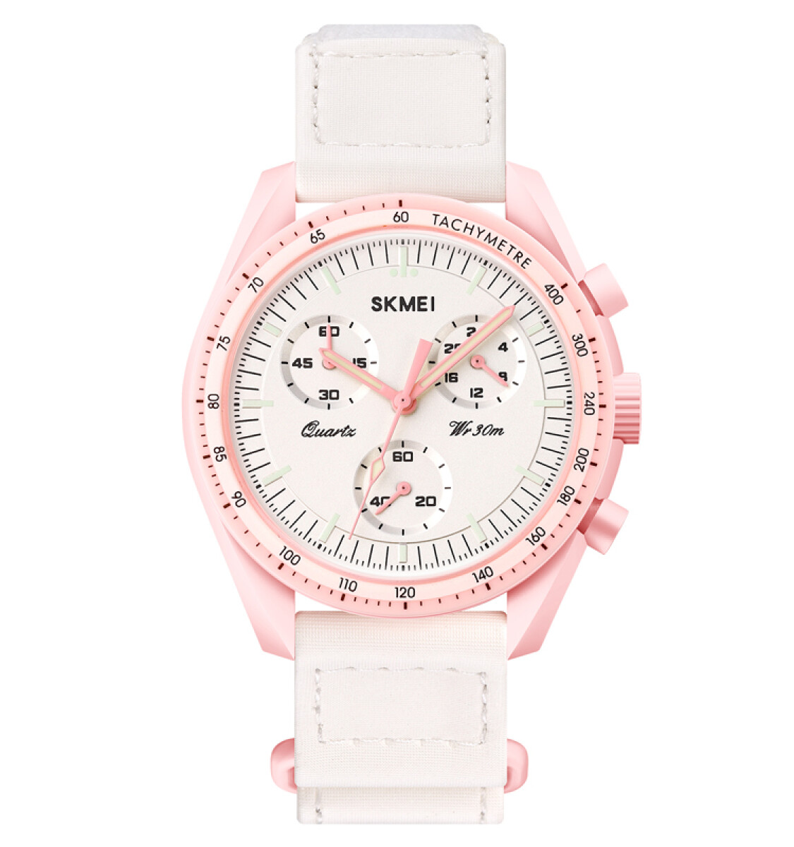 Reloj Skmei 1982pk Cronógrafo Para Mujer Con Correa De Lona Blanca 