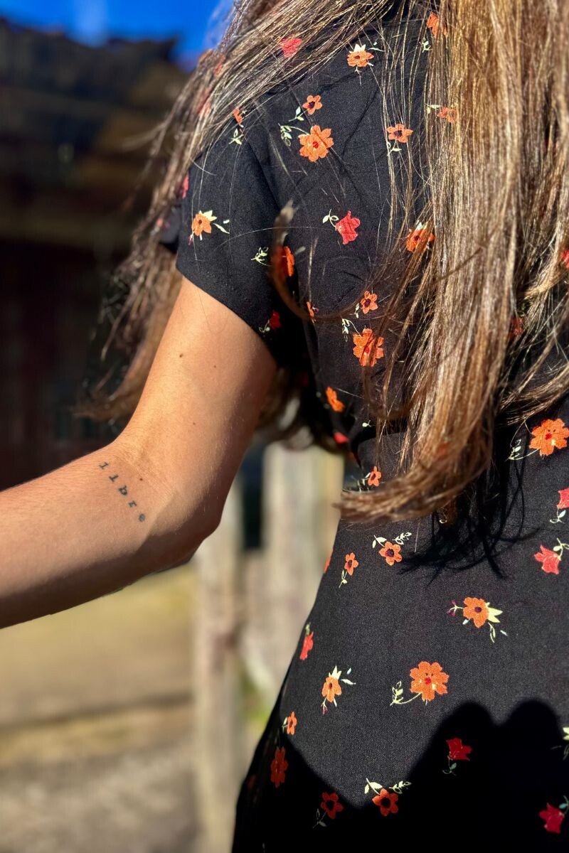 Vestido camisero largo Negro y naranja