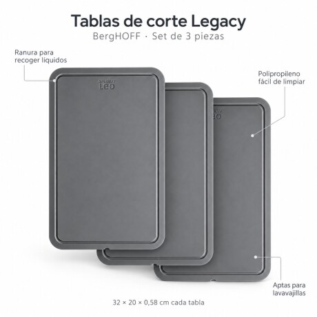 Tabla de Corte Set 3 Unidades 32x20 cm Gris Legacy Berghoff Tabla de Corte Set 3 Unidades 32x20 cm Gris Legacy Berghoff
