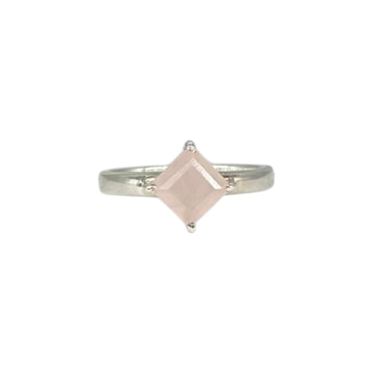 Anillo Rombo-Plata rodinada-Piedra Cuarzo rosa-AN2015 - conpiedra 