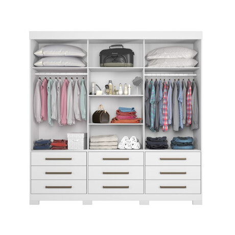 ROPERO 3 PUERTAS CORREDIZAS CON ESPEJO 9 CAJONES GUARDARROPA ARMARIO PLACARD CLOSET BLANCO