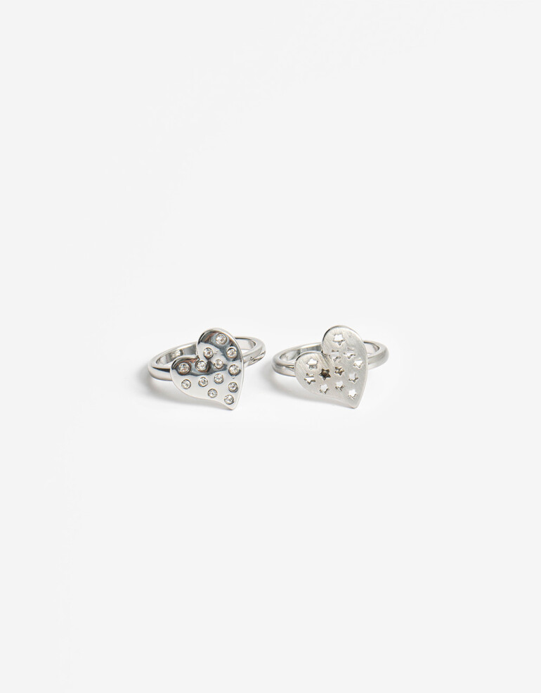 Sets Anillos Strass Set De Anillos Corazón - Plateado Rodio