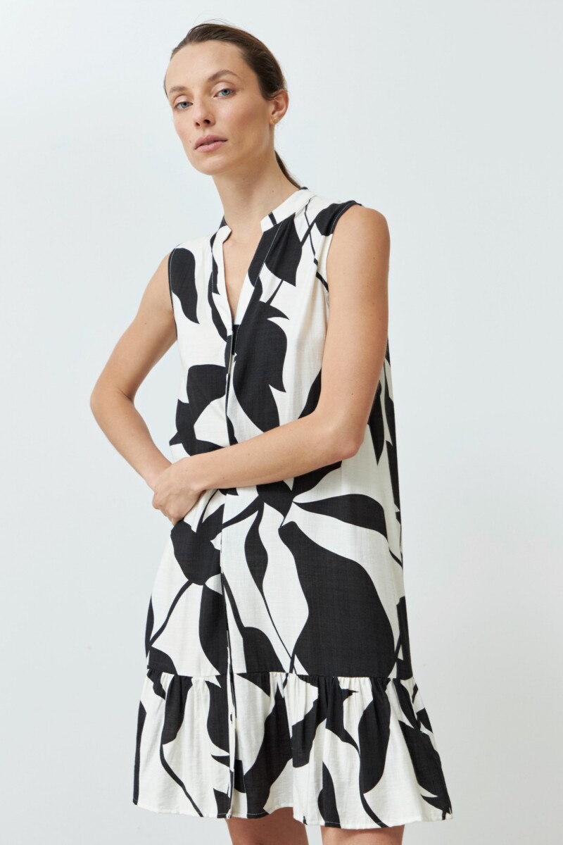 Vestido con estampa bicolor negro