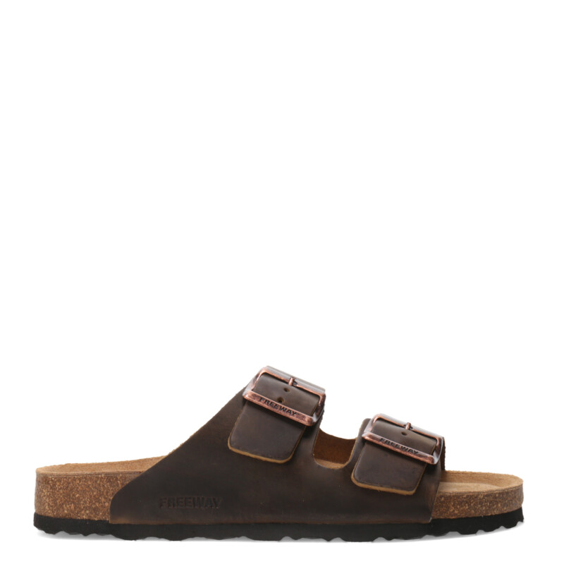 Sandalias de Mujer Freeway Cork Casual Hebillas Marrón Habana (Cuero Graso)