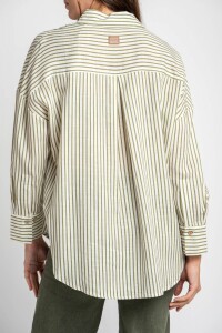 Camisa Rayada Con Lino Oliva