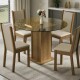 Juego de comedor con mesa redonda de vidrio y 4 sillas rústicas Beige