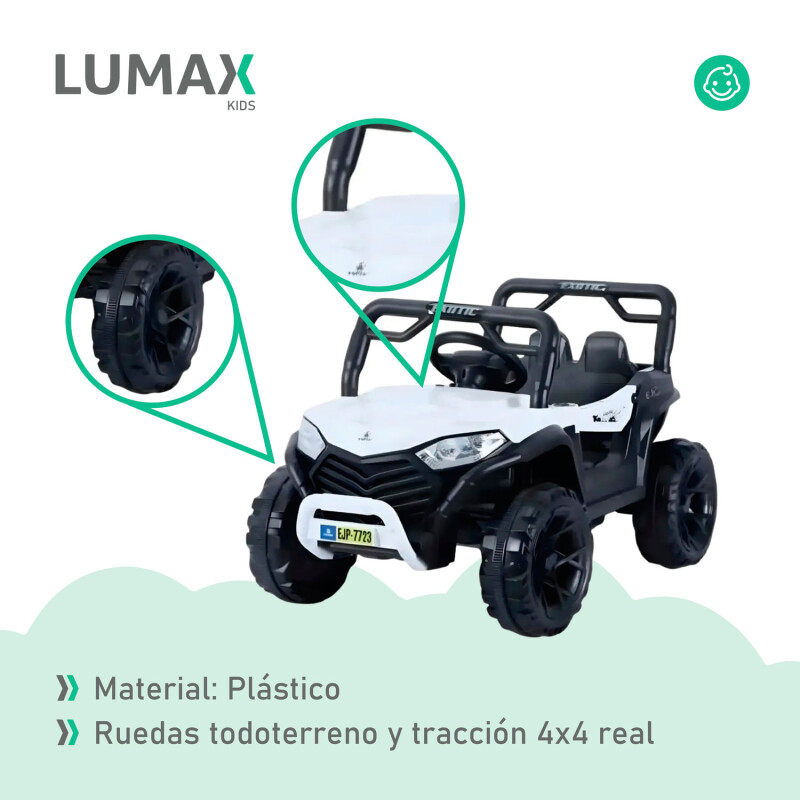 Auto a Batería Lumax 4x4 12V control remoto, USB y Música Blanco