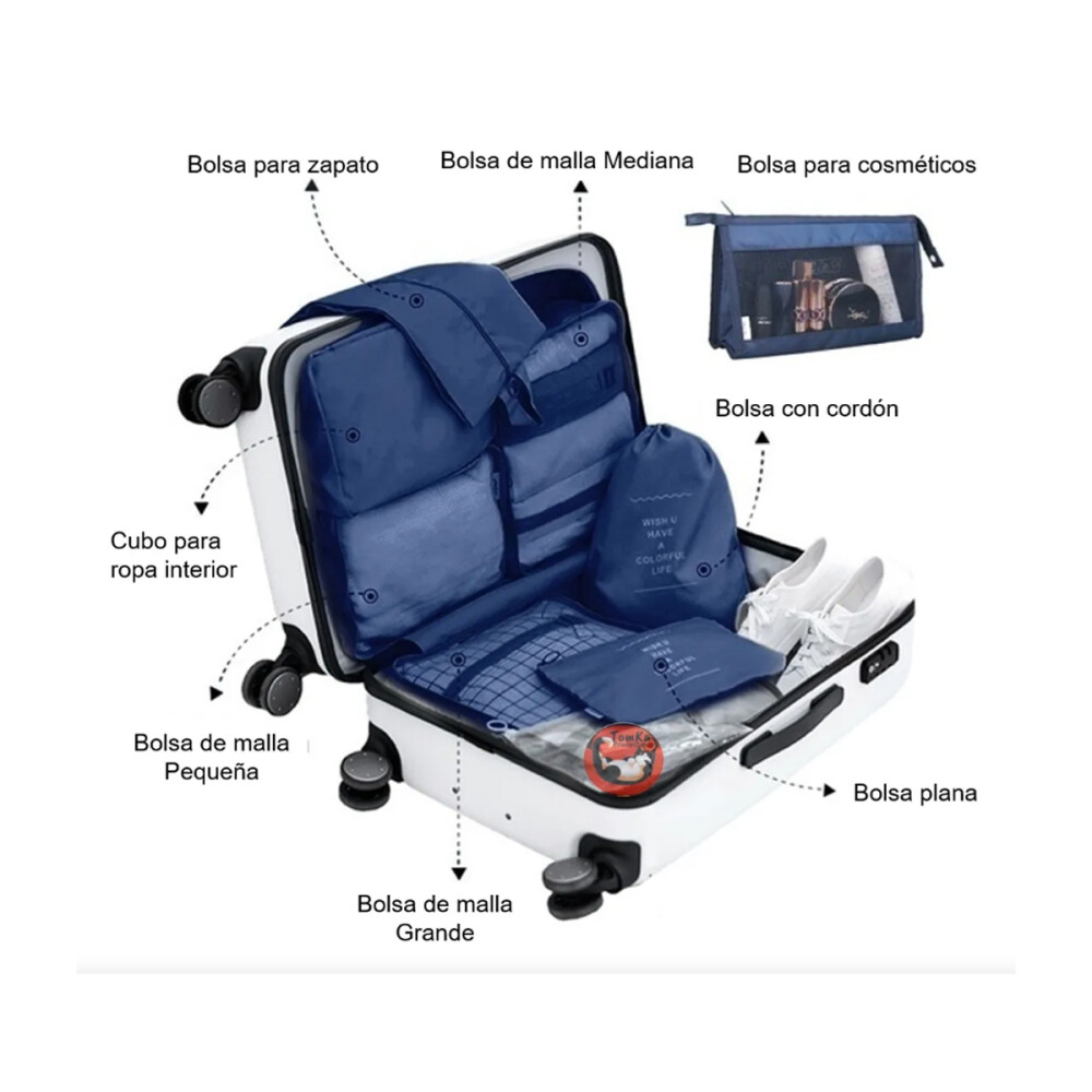 Kit Organizador de Viaje 8 Piezas Azul