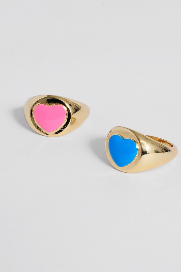 Set de 2 anillos corazon ajustable cobre azul