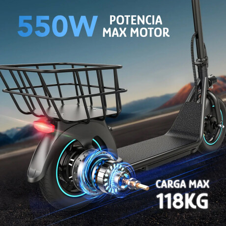 Scooter Electrico P/Adulto GYROOR X2 118kg 30km/h Cesta Pleg Negro