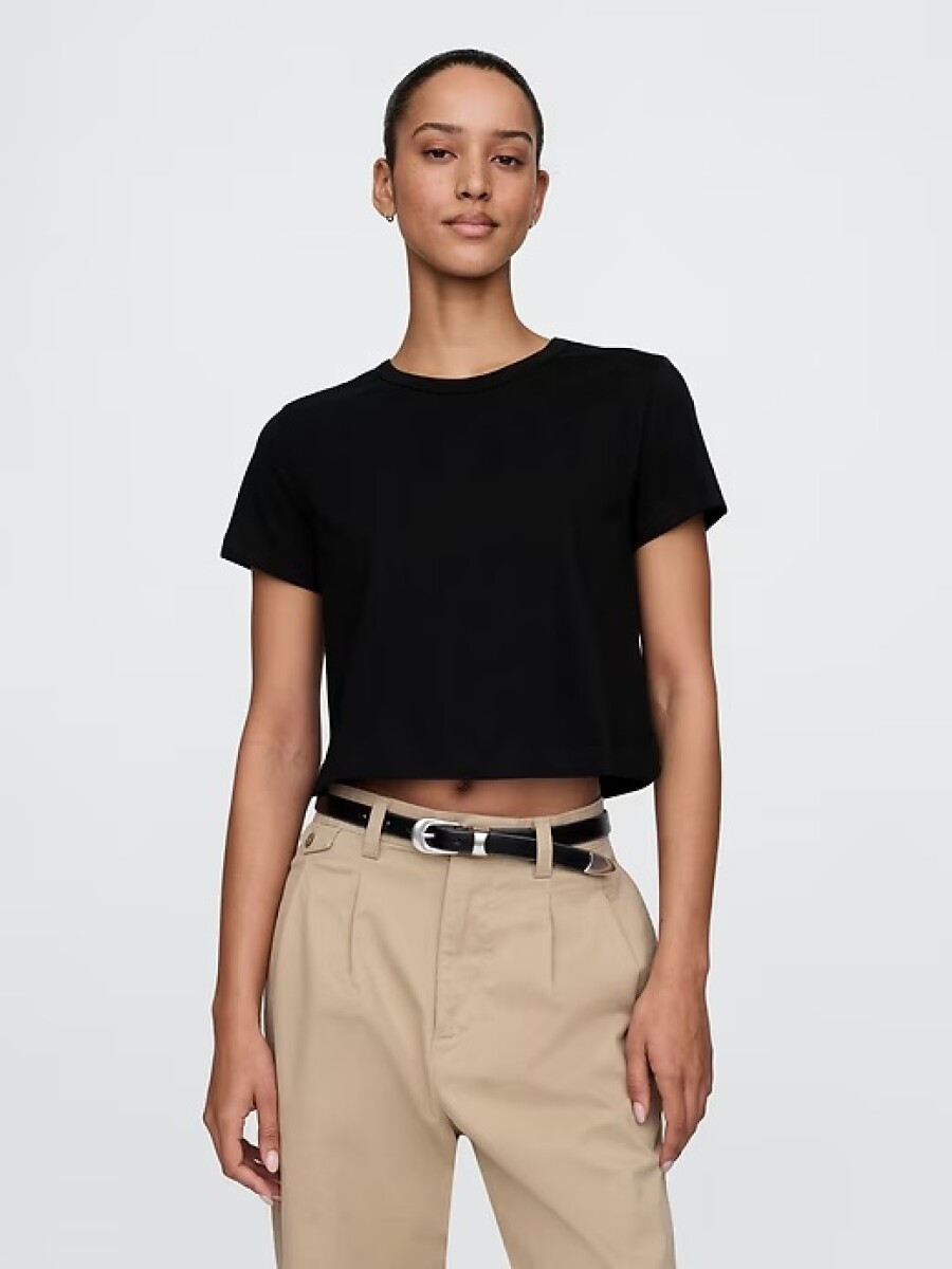 Remera Básica Crop Mujer - Black 