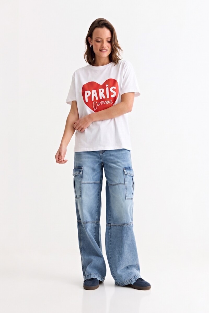 Remera m/c estampada colección Paris BLANCO Y ROJO