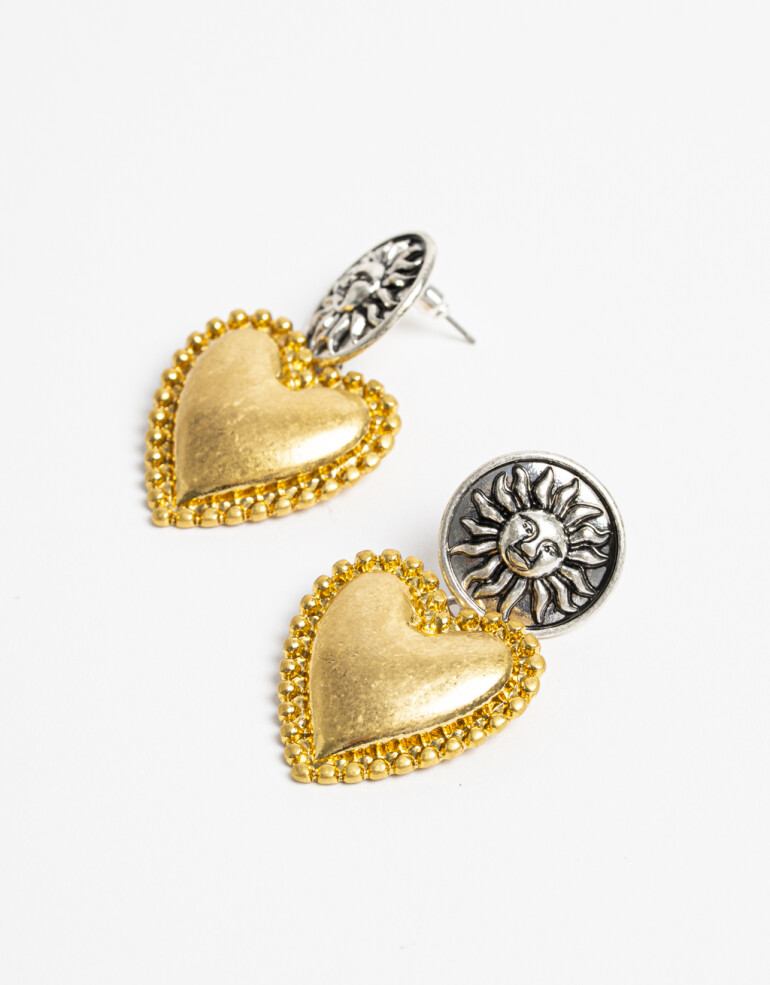 Aros Colgantes Cortos Metal Aros Cortos Monedas Y Corazón - Dorado Oro Amarillo