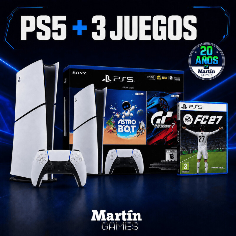 CONSOLA Playstation 5 PS5 SLIM DIGITAL + FC 27(O JUEGO A ELECCION)+ ASTROBOT + GRAN TURISMO 7 CONSOLA Playstation 5 PS5 SLIM DIGITAL + FC 27(O JUEGO A ELECCION)+ ASTROBOT + GRAN TURISMO 7