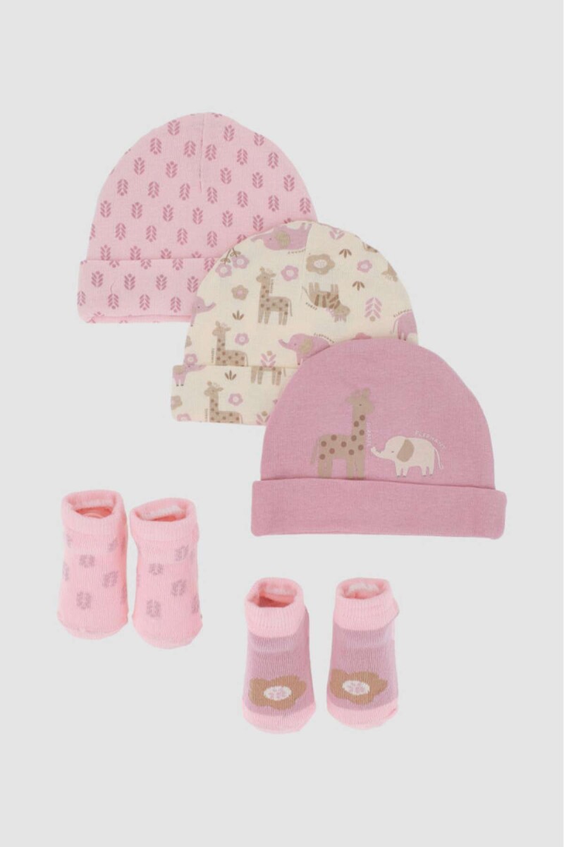 Pack Gorros Y Medias Jirafa - Rosado 