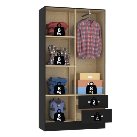 Ropero Armario 4 puertas 2 cajones con estantes y perchero 170 x 90 x 36 cm - Negro Ropero Armario 4 puertas 2 cajones con estantes y perchero 170 x 90 x 36 cm - Negro