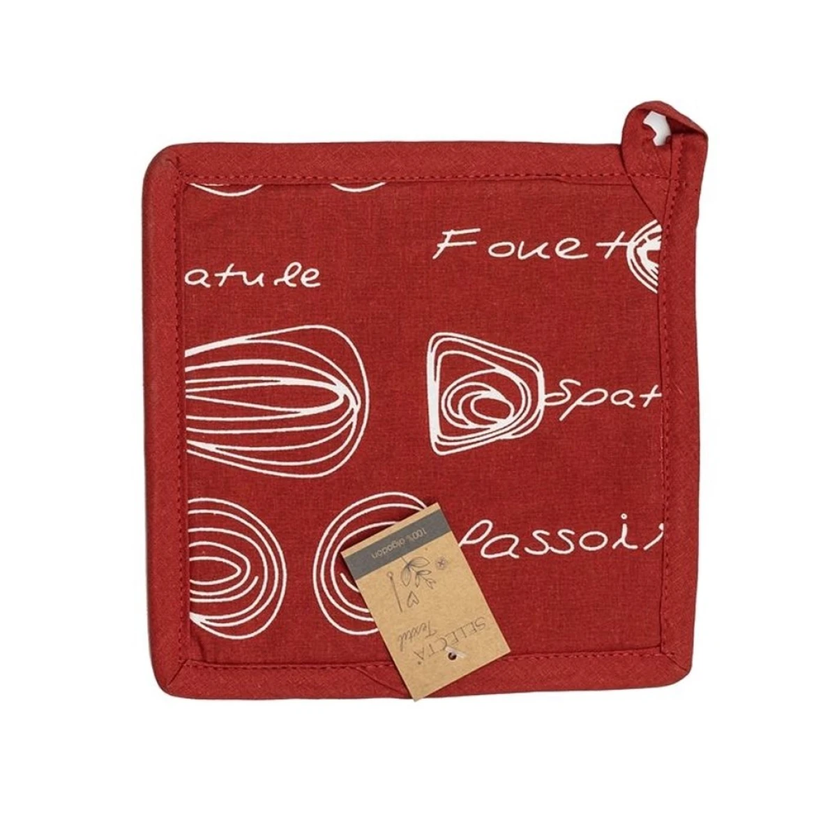 AGARRADERA ALGODÓN 20x20CM UTENSILIOS ROJO 