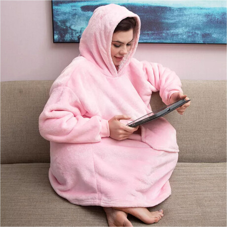Buzo Canguro Oversize Manta Polar Afelpada Corderito Capucha Rosa