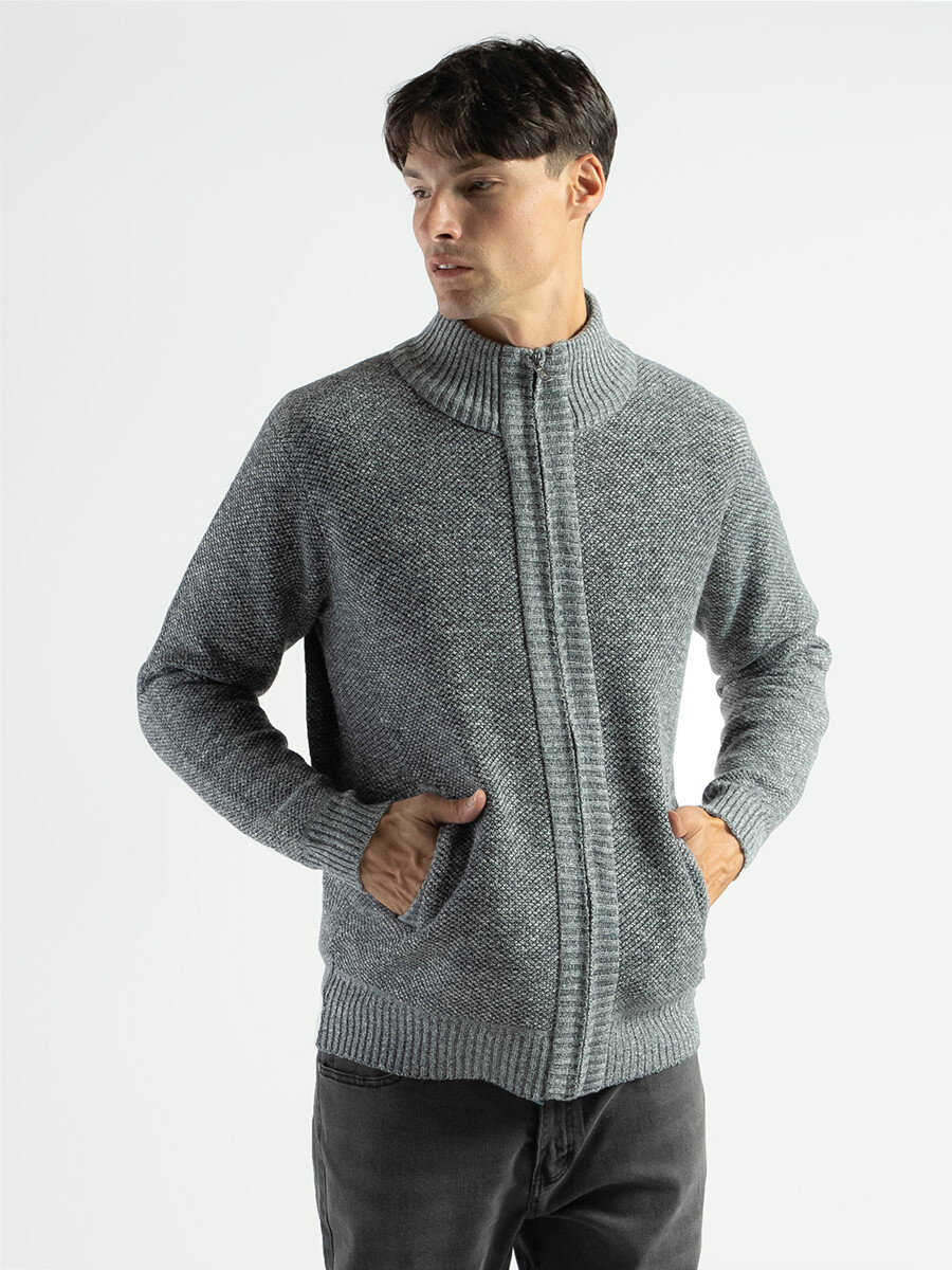 Campera de Punto Lisa Forrada - Gris Claro 