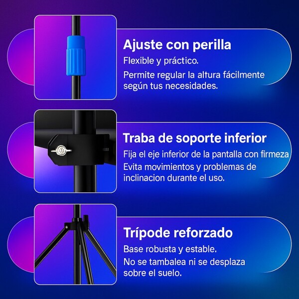 Pantalla De Proyeccion Con Tripode 100 Pulgadas Retractil HD Variante Color Negro