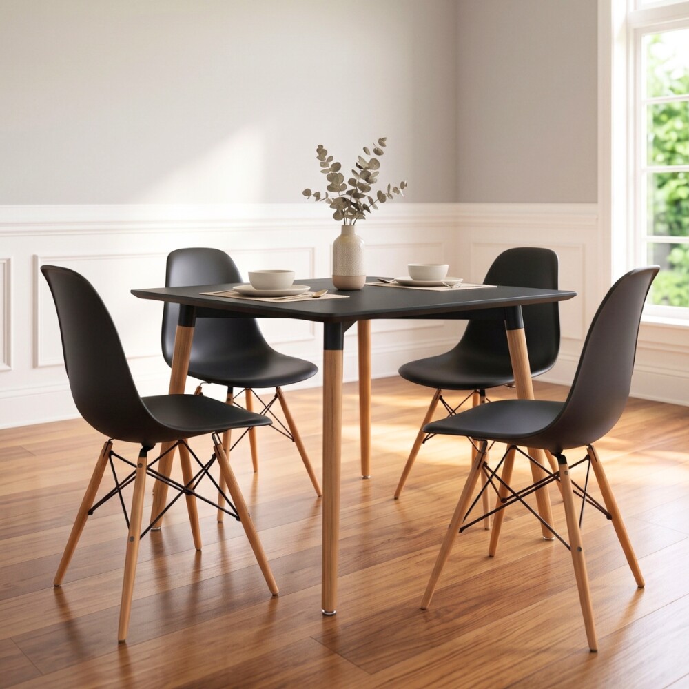 Juego de Comedor 4 Sillas Eames 80 Negro