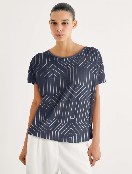 BLUSA ESTAMPADA DE MANGA CORTA  AZUL