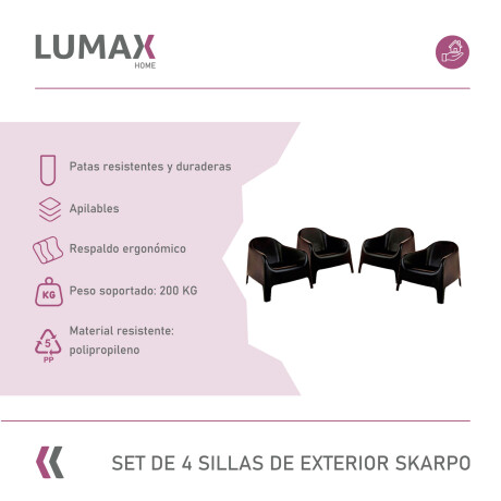 Set de 4 Sillas Plastico Skarpo Jardin Negro