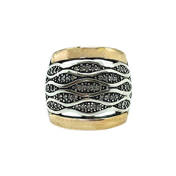 Anillo Ondas-Plata y Oro-Piedra Zirconia-AN5373 conpiedra