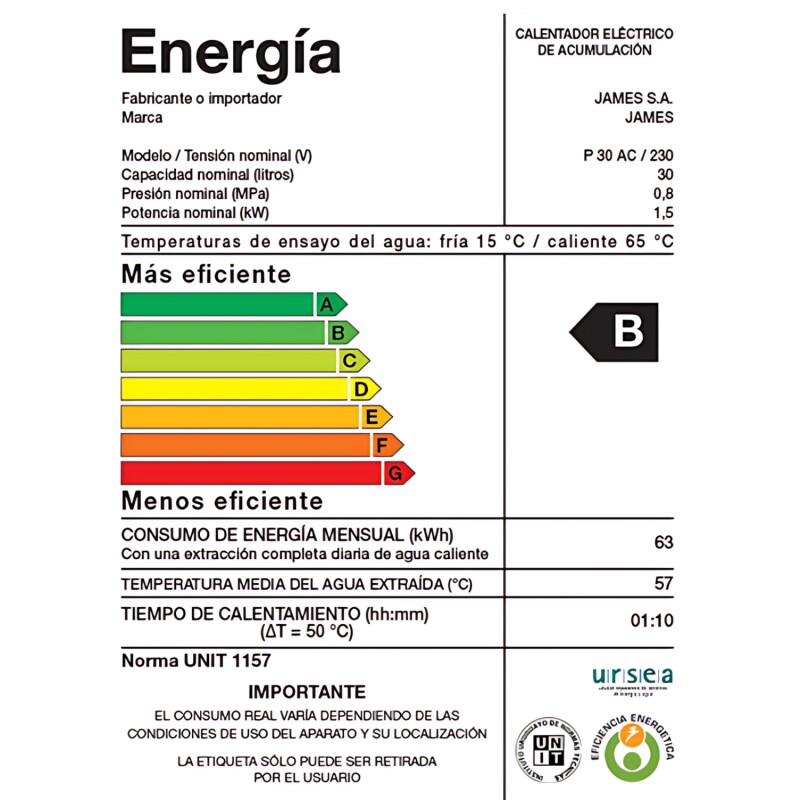 Calefon Termotanque de Acero James Cilindrico 30 Lts. Calefon Termotanque de Acero James Cilindrico 30 Lts.