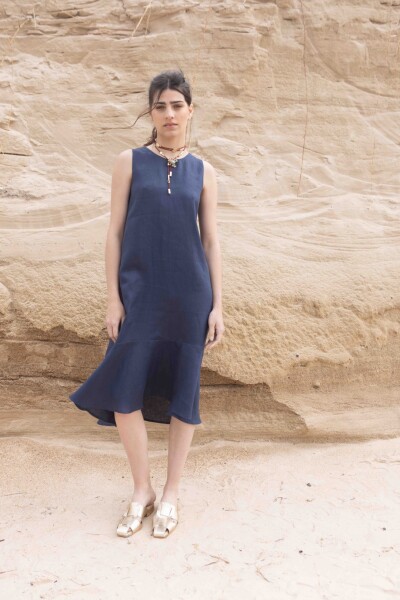 VESTIDO FOLK LONG Azul Marino