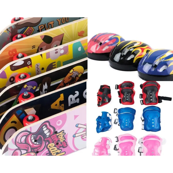 Set patineta de madera 59cm + Set De Protección + Casco De 3 A 6 años Set patineta de madera 59cm + Set De Protección + Casco De 3 A 6 años