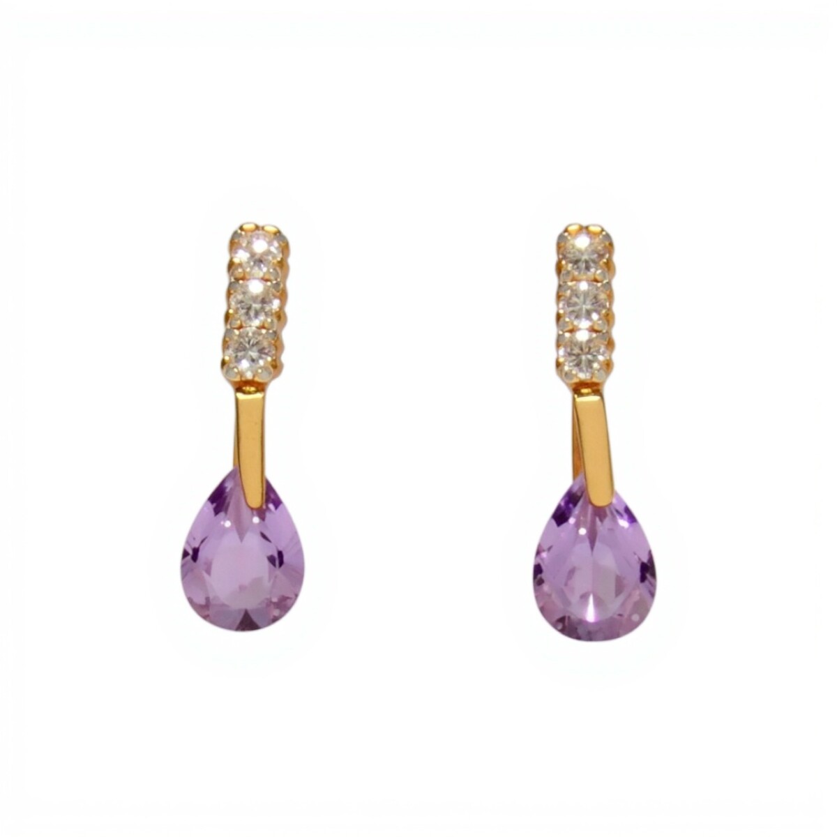 Caravanas pendiente Amatista gota oro - Oro bajo - Amatista y Zirconia - CA8070 - conpiedra 