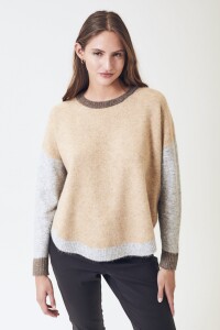 Sweater Color Block Beige Melange