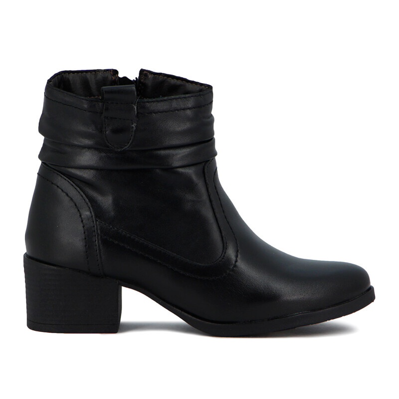 Country Bota Mujer De Cuero Caña Baja Taco Cuadrado Negro