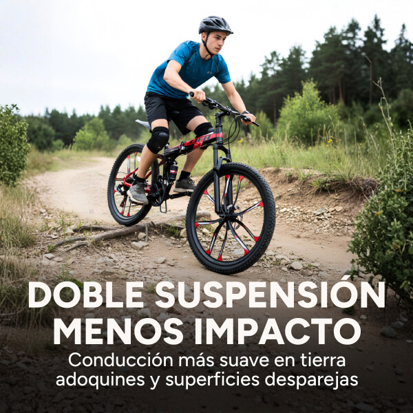 Bicicleta JJFH Rod 26 Doble Suspensión Plegable Freno Disco Rojo 1