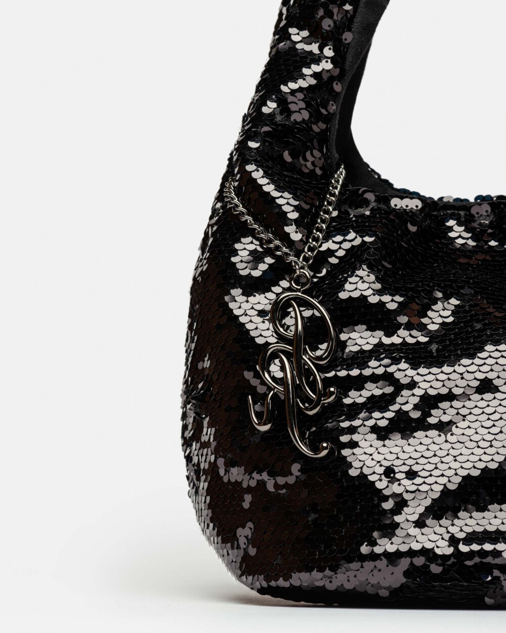 Cartera al hombro Poolside en paillette metalizado Negro