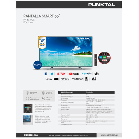 Televisor Smart Tv 65" 4k Punktal Pk-65 Web Unica