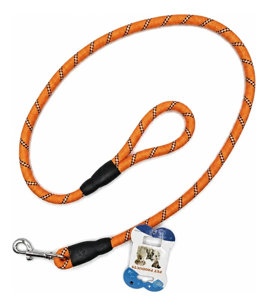 Correa Para Perro Largo Total 1.3 mts Refractaria - NARANJA 