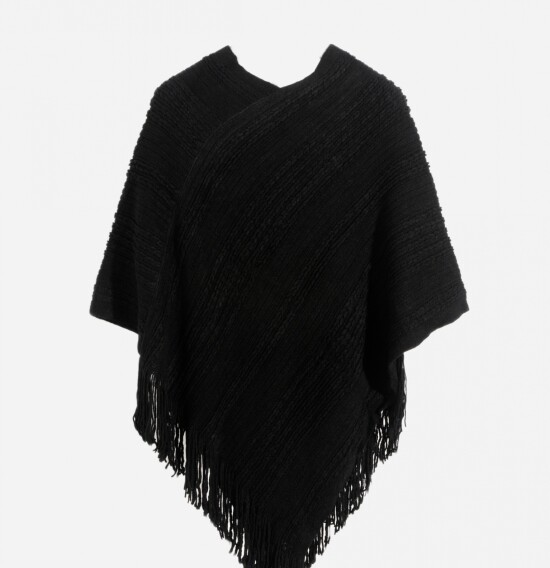 Poncho con flecos NEGRO