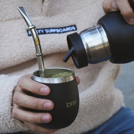 Set De Termo 750 Ml Y Mate Con Tapa brio Acero Inox Negro