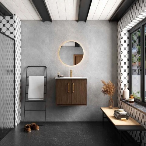Kit Mueble de baño Cedro 60cm bacha loza y espejo Kit Mueble De Baño Cedro 60cm Bacha Loza Y Espejo