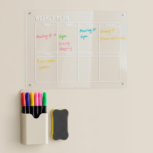 Pizarra Acrílica Semanal Magnetica Marcadores + Borrador Color Blanco