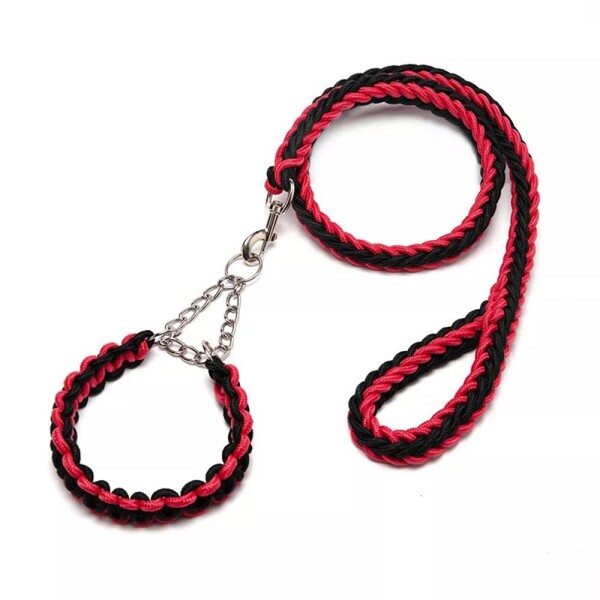 Set Correa Trenzada Collar Semi Ahorque Perros Cuerda Color Variante Rojo Negro